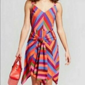Multi Stripe Dress with Hanker-chief Hem